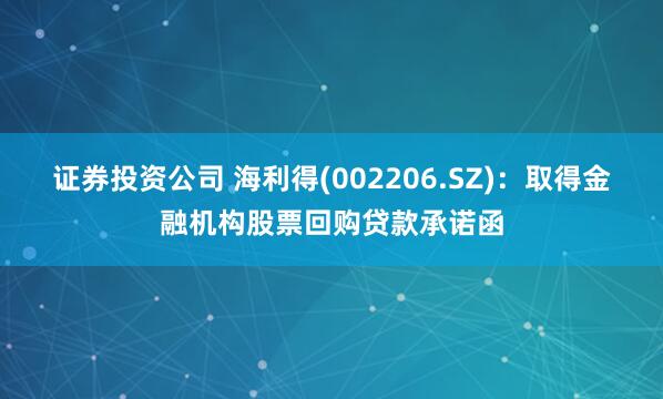 证券投资公司 海利得(002206.SZ)：取得金融机构股票回购贷款承诺函