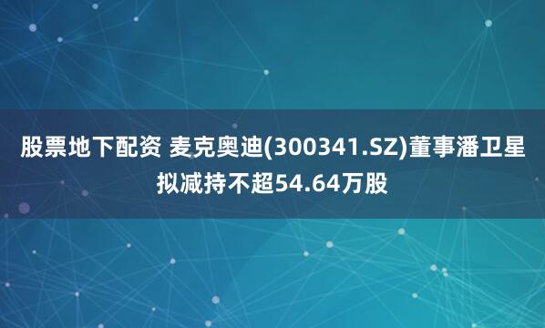 股票地下配资 麦克奥迪(300341.SZ)董事潘卫星拟减持不超54.64万股