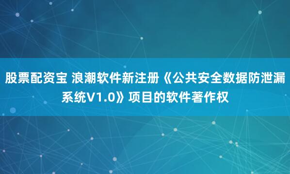 股票配资宝 浪潮软件新注册《公共安全数据防泄漏系统V1.0》项目的软件著作权