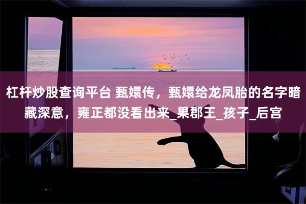 杠杆炒股查询平台 甄嬛传，甄嬛给龙凤胎的名字暗藏深意，雍正都没看出来_果郡王_孩子_后宫